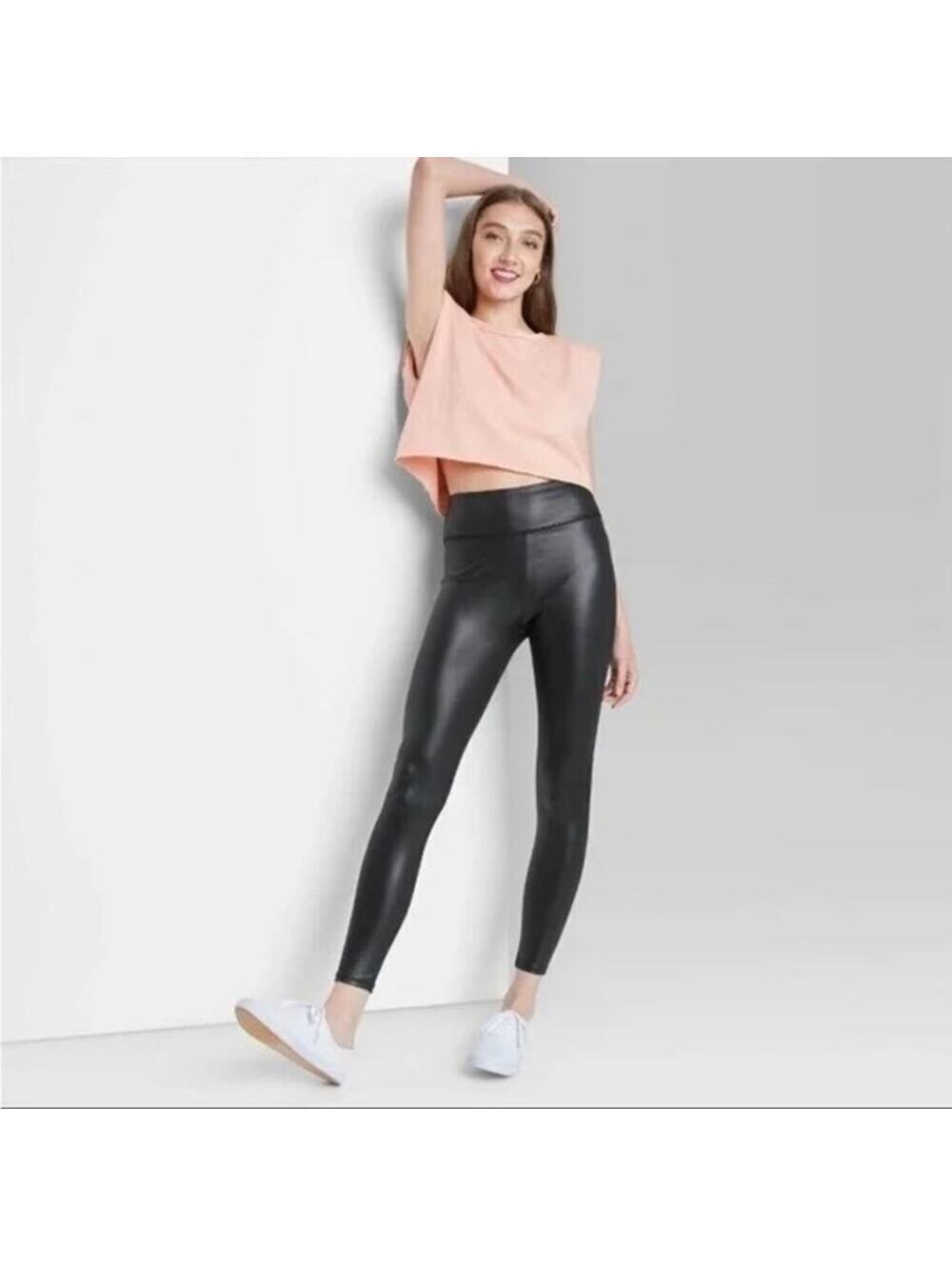Wild Fable NWOT Women's High Waisted Liquid Black Faux Leather Leggings Size M